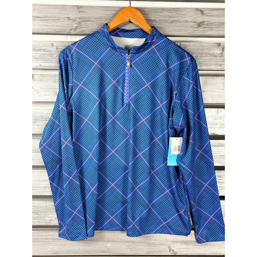 Court Haley Performance Womens Blue Houndstooth 1/4 Zip Golf Shirt Large NWT